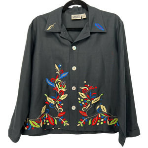 Chico Design Black Embroidered 100% Silk Blouse/Jacket Size 1(Size 8-10) Vintage